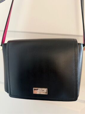 kate spade Black Crossbody with Pink Edge Strap & interior